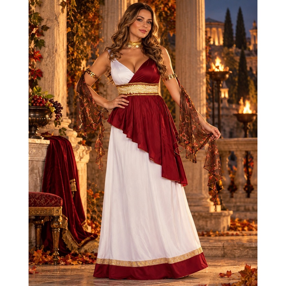 Imperial Empress Costume Womens Large 4pc Roman Greek Goddess White Red Amscan